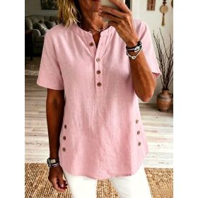 Womens Casual Loose-fitting Pullover Short-sleeve Top (Option: Pink-3XL)