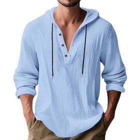 Hooded Casual Loose-fitting T-shirt Sweater For Men (Option: Light Blue-L)