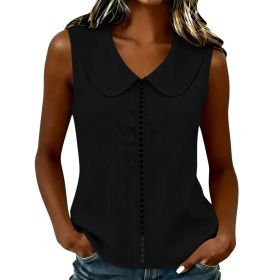 Loose-fit Vest With A Turn-down Collar Lace-panel Design And A Casual Sleeveless Style (Option: Black-2XL)