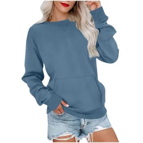 Women's Pin Solid Color Round Neck Loose Long-sleeved Sweater (Option: Peacock Green-L)