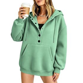 Women's Casual Solid-color Loose-fit Long-sleeve Hooded Sweatshirt With Pockets (Option: Green-2XL)