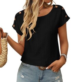 Womens Crew-neck Hollow-out Short-sleeve T-shirt (Option: Black-L)