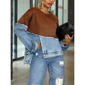 Womens Casual Fashionable Color-blocked Minimalist Top (Option: Brown-XXL)