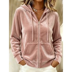 Solid Color Hoodie With Drawstrings Long-sleeve Zipper Sweater (Option: Pink-3XL)