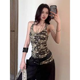 Inside-layer Slim-fit Sleeveless Sweet And Spicy Girl's American-style Trendy Top (Option: Camouflage Vest-L)