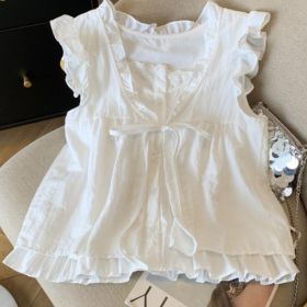Ruffle-trimmed Age-reducing Loose-fit Puff-sleeve Doll Shirt (Option: White-XXL)