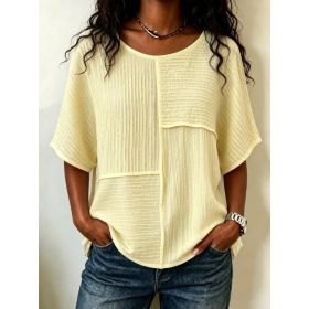 Womens Casual Patchwork Short-sleeve Top (Option: Yellow-5XL)