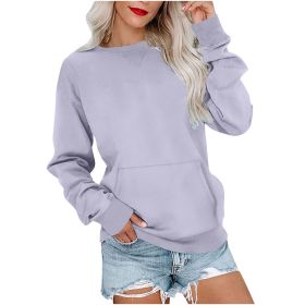 Women's Pin Solid Color Round Neck Loose Long-sleeved Sweater (Option: Light Purple-L)