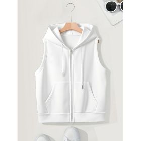 Women's Sleeveless Slim-fit Cardigan Zip Sweater (Option: White-4XL)