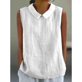 Artistic Womens Black Sleeveless Loose-fitting Top With A Collar (Option: White-L)