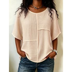 Womens Casual Patchwork Short-sleeve Top (Option: Apricot-M)