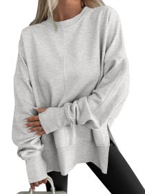 Fashion Casual Round Neck Pullover Loose Sports Long-sleeved Sweater (Option: Gray-2XL)