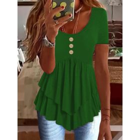 Fashion Three-button Casual Solid Color Short Sleeve (Option: Green-L)
