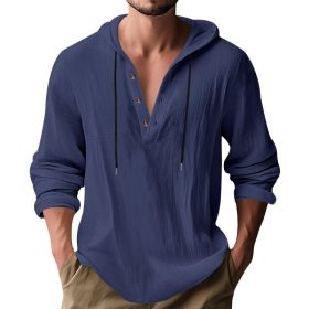 Hooded Casual Loose-fitting T-shirt Sweater For Men (Option: Navy Blue-L)