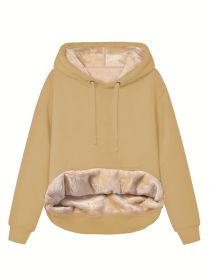 Warm Berber Fleece Pocket Hooded Sweatshirt Coat (Option: Khaki-L)