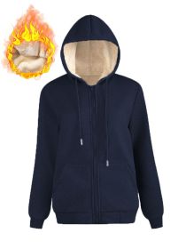 Warm Berber Fleece Pocket Hooded Sweatshirt Coat (Option: Sapphire Blue Thread Zipper-XL)