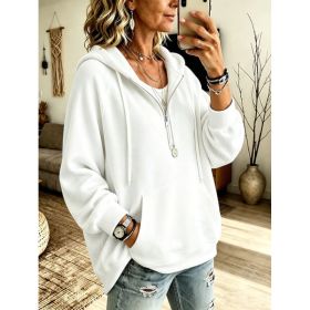 Womens Half-Placket Pullover Corduroy Hoodie (Option: White-L)