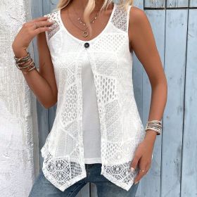 Vest Decorative Buckle Mesh Sleeveless Fake Two-Piece (Option: White-L)