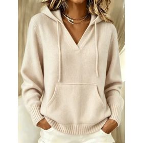 Kangaroo Pocket Knitted Hooded Drawstring Sweatshirt (Option: Apricot-L)