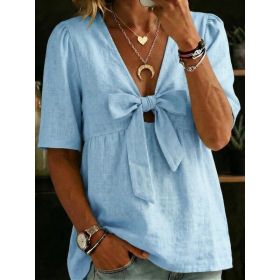 Women's Casual And Versatile V-Neck Top Shirt (Option: Light blue-3XL)