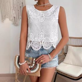 Short Solid Color Lace Casual Bottoming Shirt (Option: White-XL)