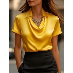 Simple Boat-neck Blouse For Women (Option: Yellow-L)