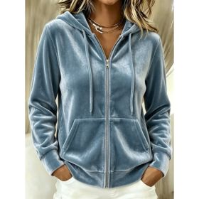 Solid Color Hoodie With Drawstrings Long-sleeve Zipper Sweater (Option: Sea Blue-3XL)