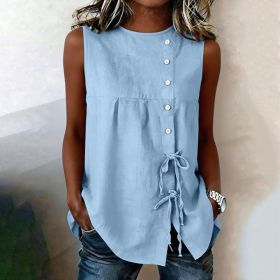 Loose-fit Sleeveless Shirt Blouse For Women (Option: Light Blue-XXL)