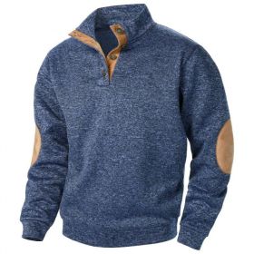 Men's Stand Collar Knitted Joint Stitching Casual Jacquard Cardigan Sweater (Option: Navy Blue-L)