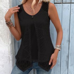 Vest Decorative Buckle Mesh Sleeveless Fake Two-Piece (Option: Black-L)