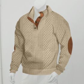 Stand Collar Long Sleeve Jacquard Knitted Pullover Sweater (Option: Khaki-XXXL)
