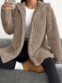 Hooded Loose Plush Coat Women's Regular Sleeve (Option: Camel-3XL)