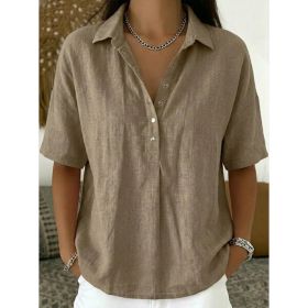 Single-breasted Lapel Shirt E-commerce Bestseller Womens Solid-color Casual Wear (Option: Khaki-L)