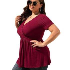 Women's Plus Size T-shirt V-neck Top (Option: Wine Red-S)