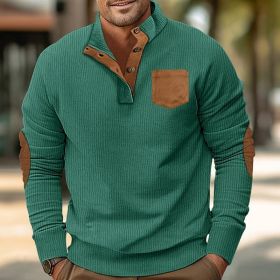 Patch Pocket Jacket Stand Collar Long Sleeve Corduroy Multicolor Hoodie (Option: Fruit green-L)