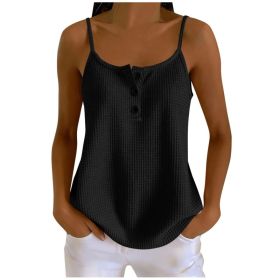 Summer Solid-color Waffle-knit Patchwork Camisole (Option: Black-XXL)
