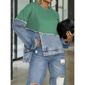 Womens Casual Fashionable Color-blocked Minimalist Top (Option: Green-XXL)