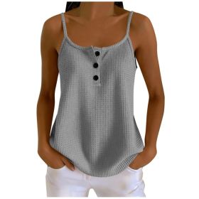 Summer Solid-color Waffle-knit Patchwork Camisole (Option: Gray-XXL)