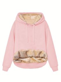 Warm Berber Fleece Pocket Hooded Sweatshirt Coat (Option: Pink-L)