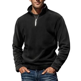 Men's Polar Fleece Top Pure Color Simple Casual Stand Collar Pullover Sweater (Option: Black-XXXL)