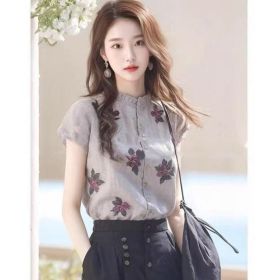 High-end Chic Printed Western Style Stand Collar Niche Top (Option: Picture Color-XXL)