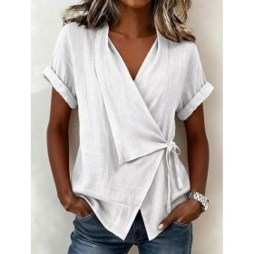 Women's Casual Lapel Collar Lace-Up Short-Sleeve Top (Option: White-L)