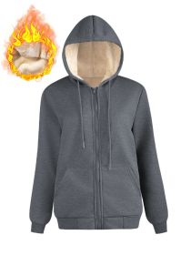 Warm Berber Fleece Pocket Hooded Sweatshirt Coat (Option: Dark Gray Threaded Zipper-L)