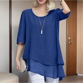 Loose-fitting Versatile Plus-size Womens Crew-neck Top (Option: Blue-4XL)