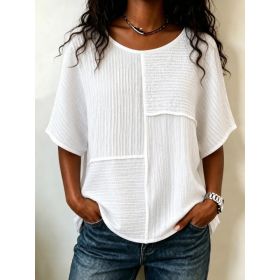 Womens Casual Patchwork Short-sleeve Top (Option: White-5XL)