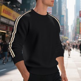Casual Men's Loose Round Neck Sweater Thin (Option: Black-XL)