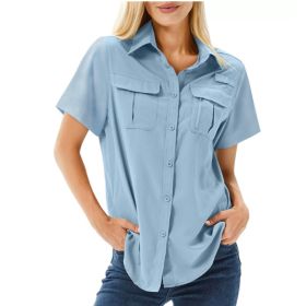Multi-pocket Breathable UV-protective Lightweight Outdoor Shirt (Option: Sky Blue-3XL)