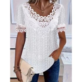 Women's Lace-Patchwork Crew-Neck Short-Sleeve T-Shirt (Option: 0737color-L)