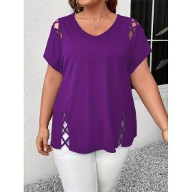 Women's European And American V-neck Cross-strap Short-sleeved T-shirt (Option: Purple-2XL)