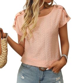 Womens Crew-neck Hollow-out Short-sleeve T-shirt (Option: Orange-XL)